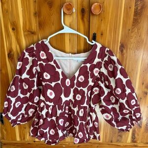 Karlie Burgundy and White Floral Blouse